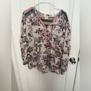 Good Hart Boho Floral Tassel Tie Peasant Blouse